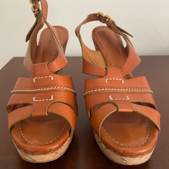 Chloe brown leather cork wedges size 39.5/US 8 (run very small) - Picture 2 of 7